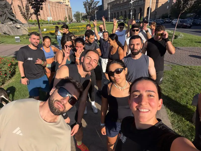 A selfie taken with the group after a run in a city park